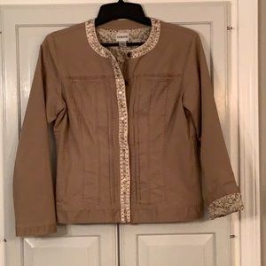 Chico’s Khaki Denim Embellished Jacket Sz1